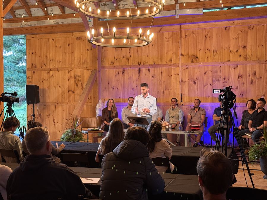 The barn in Glen Rock, full for Proximity No. 1, seen from the back of the room