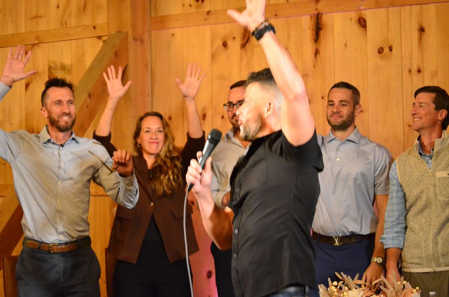 The speakers together on stage at the end of the talks