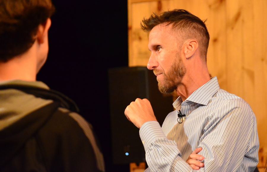 Nick Collins talking with a guest